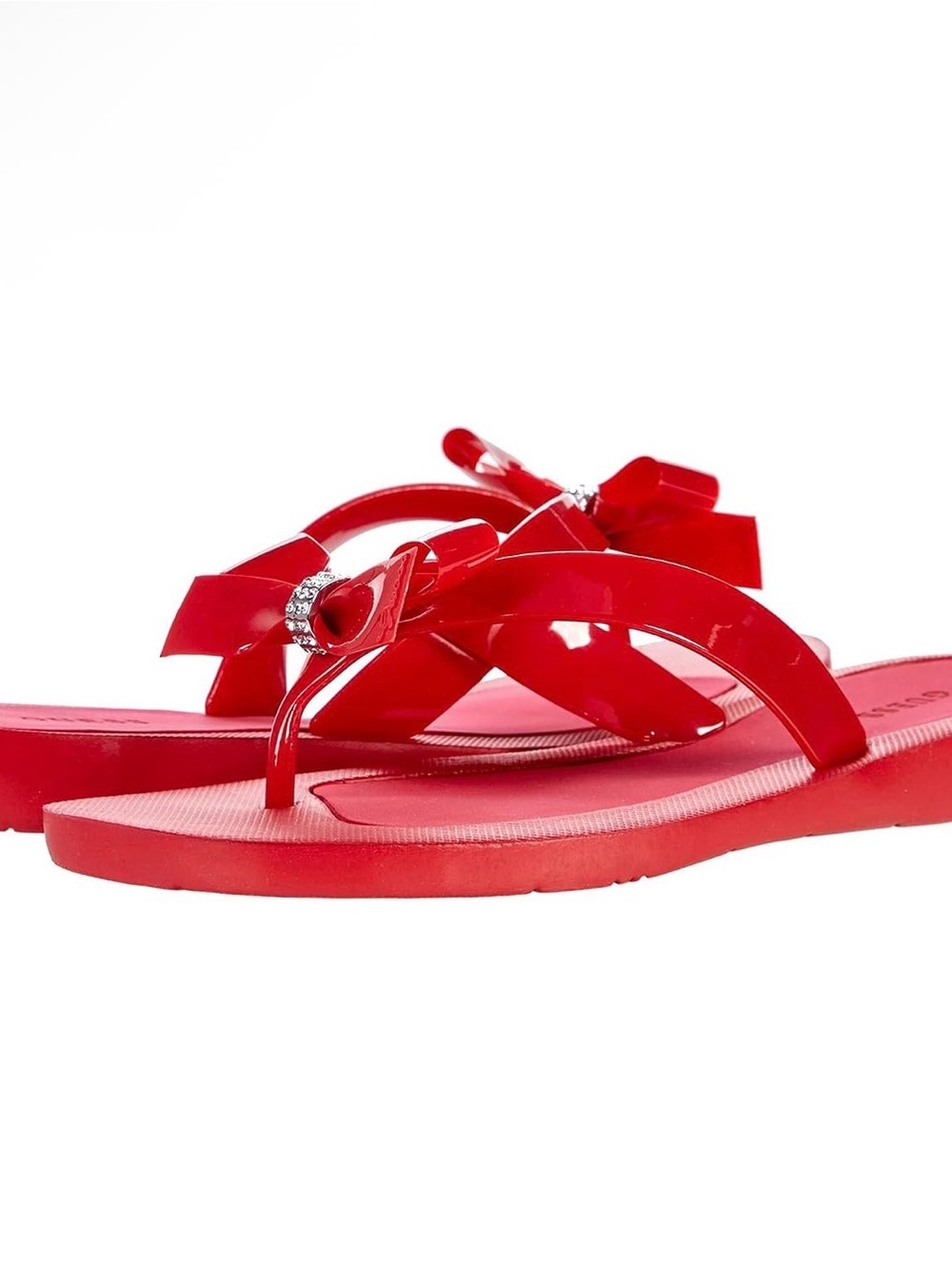GUESS Red Bow Thong Sandals with Rhinestone Accent Bow Sz 5 NIB